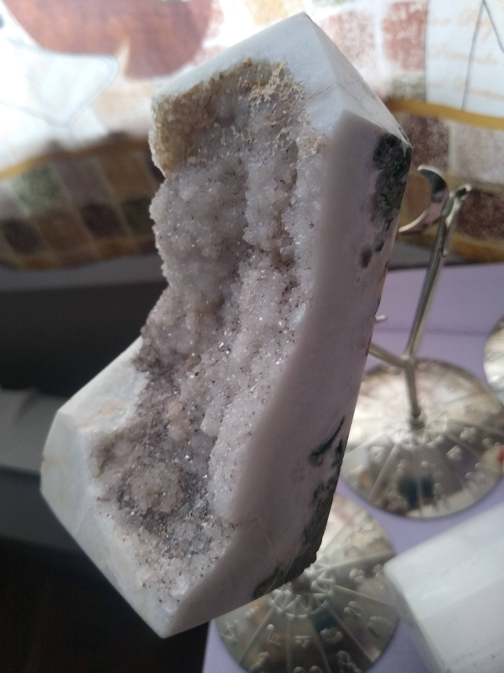 Polished Quartz Druzy Point with White and Brown Crystal Veins - Picture 2 of 4